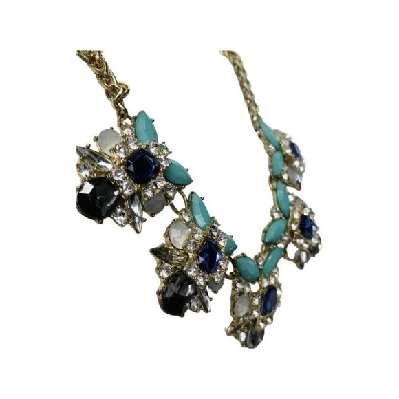 Vintage faux Turquoise aurora borealis Rhinestone Gold Chain Necklace 20” - Picture 2 of 12